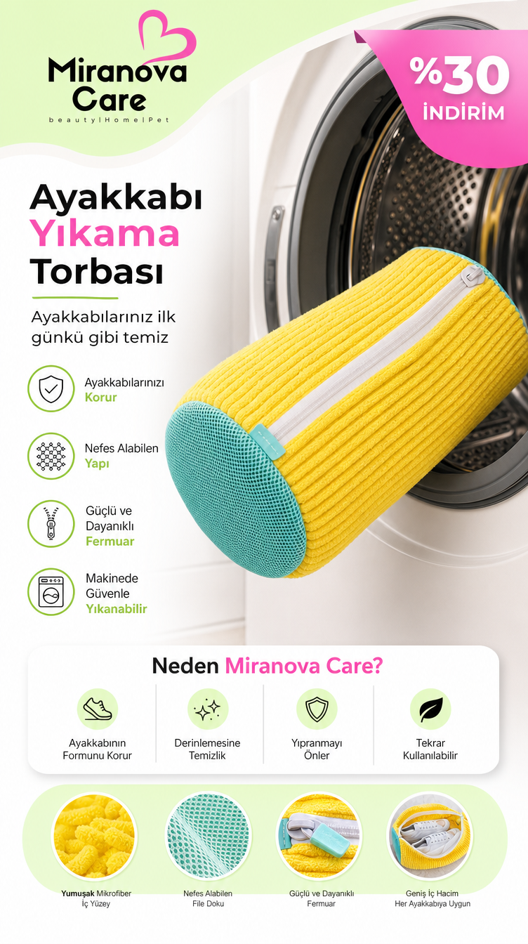 MiraNova Care™ Ayakkabı Yıkama Torbası — Yırtılmaz Çamaşır Makinesi Filesi